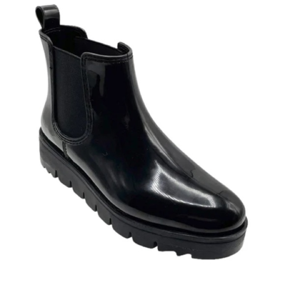 Women’s Black Platform Chelsea Rain Boot